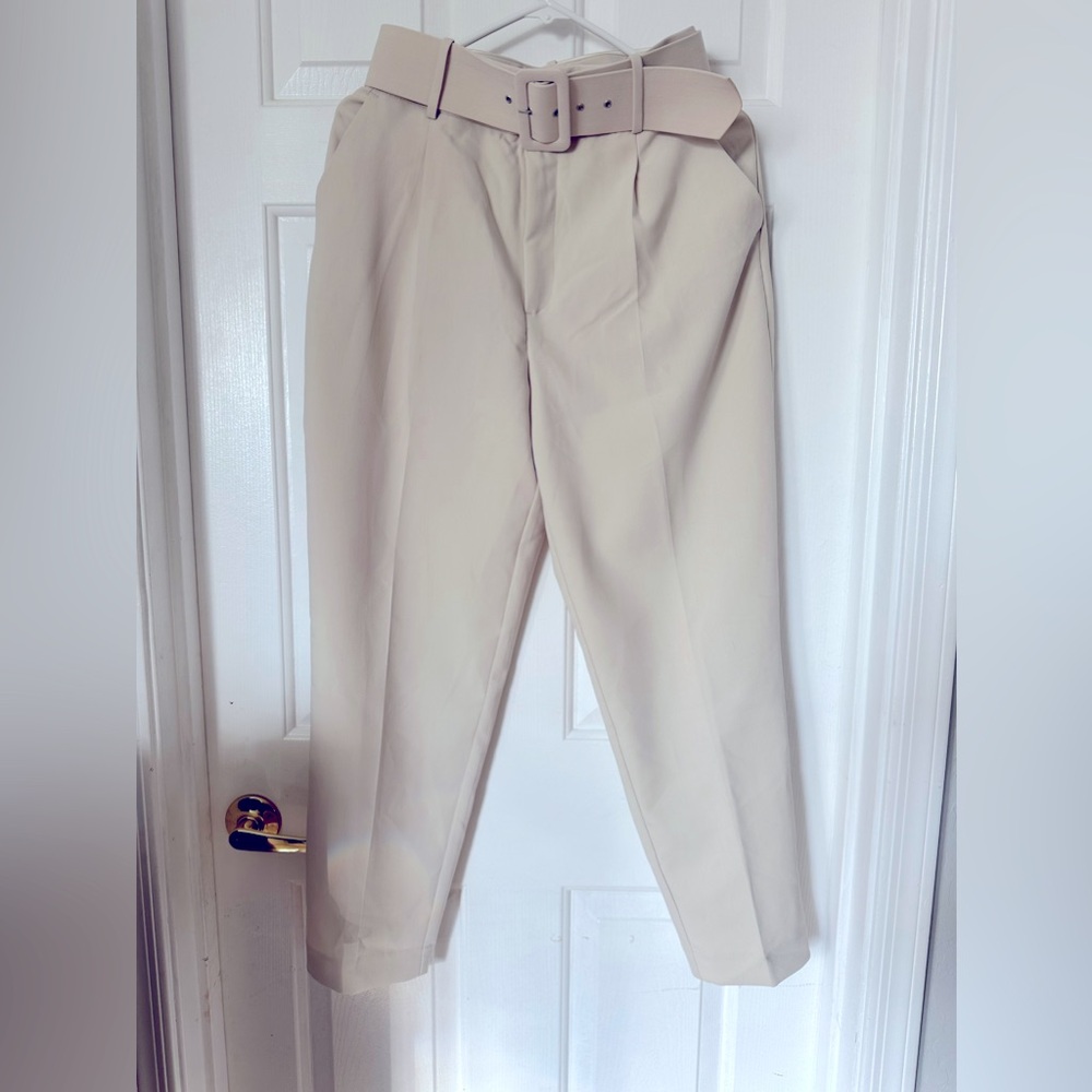 Zara women high waisted pants with fabric covered belt, size M, new with tags